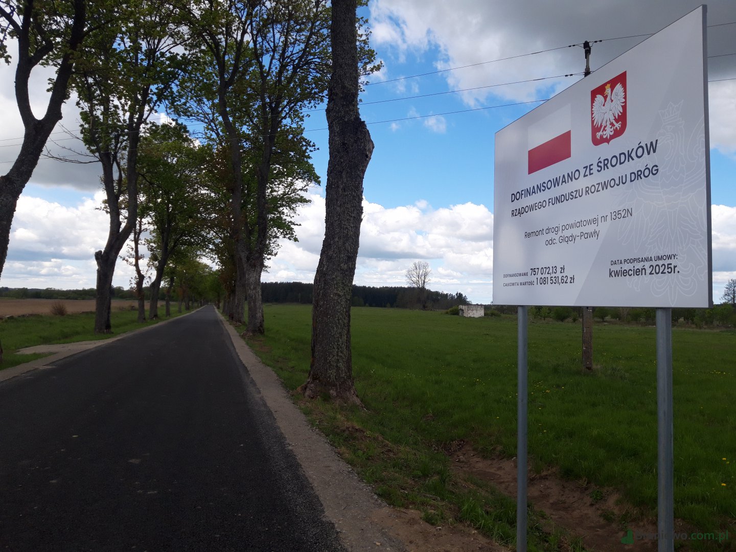 Remont drogi powiatowej Nr 1352N odc. Glądy – Pawły