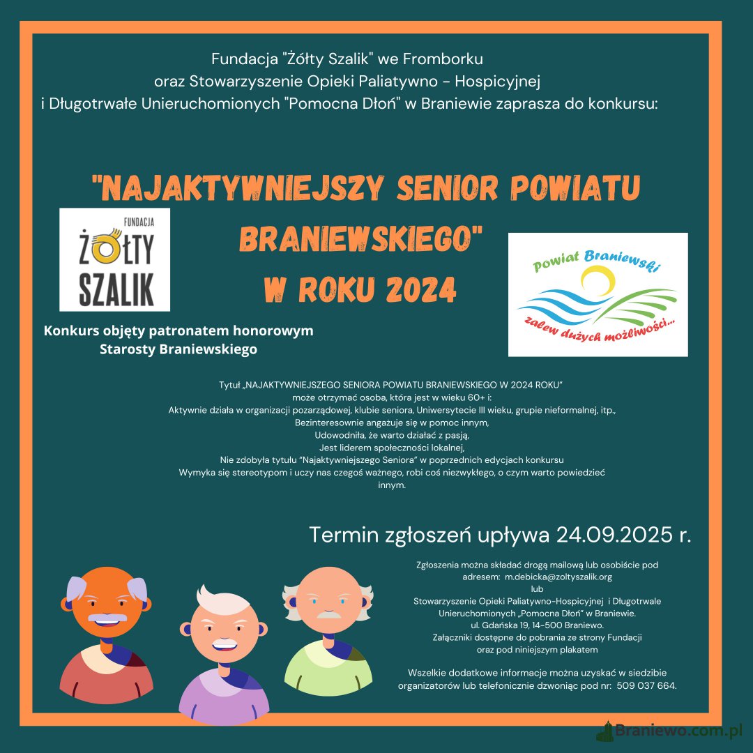 KONKURS NAJAKTYWNIEJSZY SENIOR POWIATU BRANIEWSKIEGO