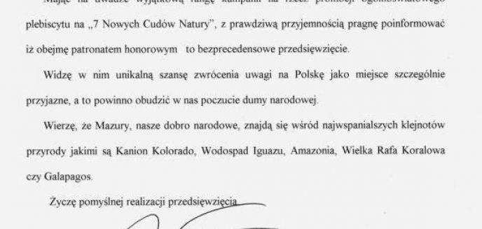 Artykuł: Lech Wałęsa włącza się aktywnie w kampanię Mazury Cud Natury